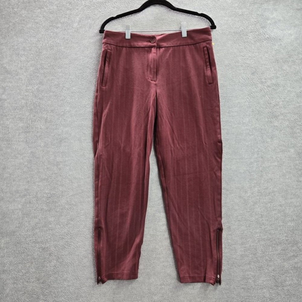 Betabrand Women Pants L‎ Burgundy Nylon Rayon Striped Zipper 25" Inseam